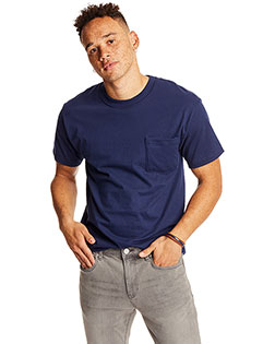 Hanes 5190P Men's Beefy-T Pocket T-Shirt - Heavyweight 6.1oz 100% cotton jersey tee with reinforced collar, dual-stitched pocket, and classic relaxed fit. Built for durability in work or casual settings.