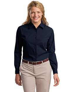 Port Authority L607 Women's Long-Sleeve Shirt - Durable 65% polyester/35% cotton blend with soil-resistant finish, wrinkle-free fabric, and contoured fit. Ideal for healthcare, hospitality, or service industry uniforms.