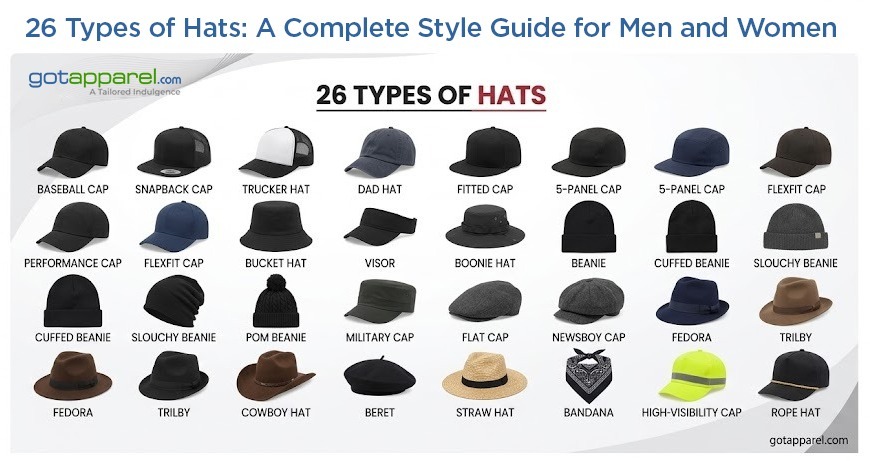 types of hats for men and women including baseball caps beanies bucket hats and fedoras