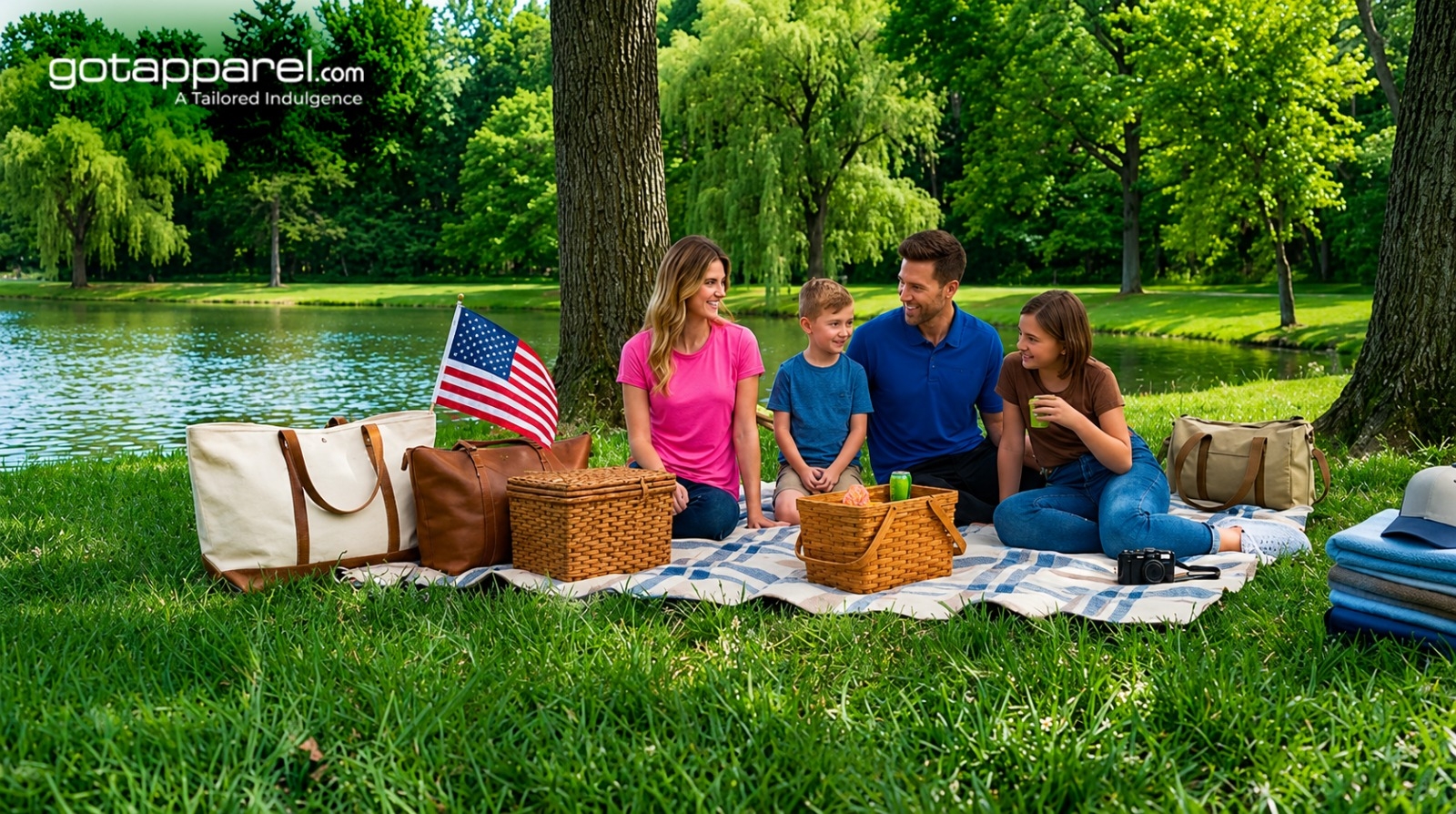 Family vacation apparel and travel accessories from GotApparel including lightweight t-shirts, polos, activewear, hoodies, hats, backpacks, and travel bags for men, women, and kids.