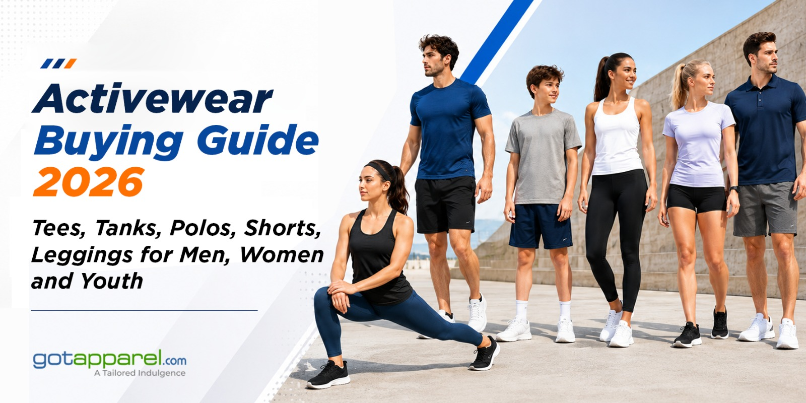Men's and women's activewear 2026 — moisture-wicking tees, tanks, performance polos, leggings and sports bras for gym, team and youth sports use