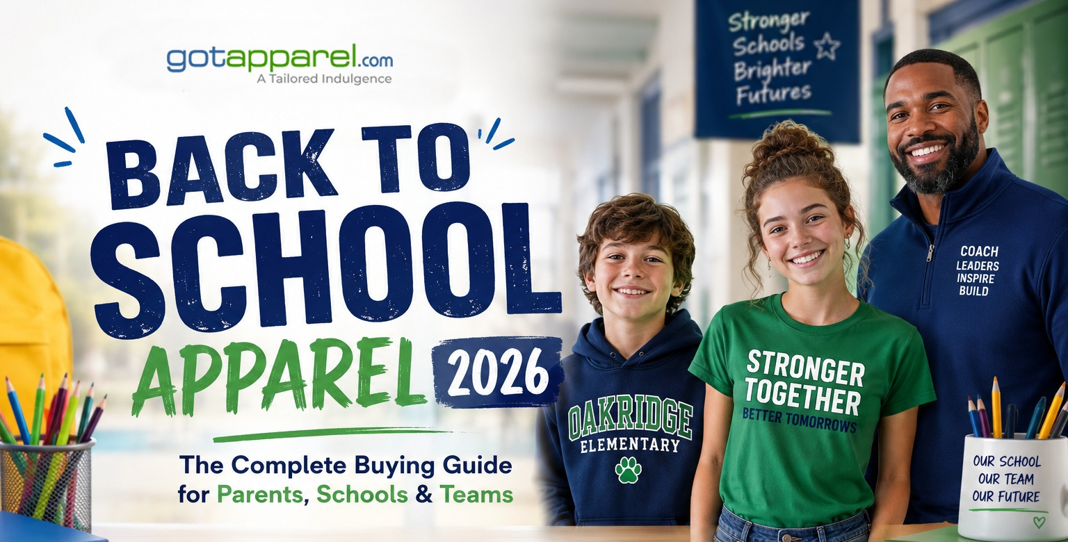 Boys and girls back to school apparel 2026 — t-shirts, fleece hoodies, polos and backpacks for students, schools and teams