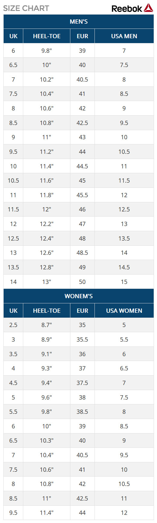 Reebok Shoe Size Guide