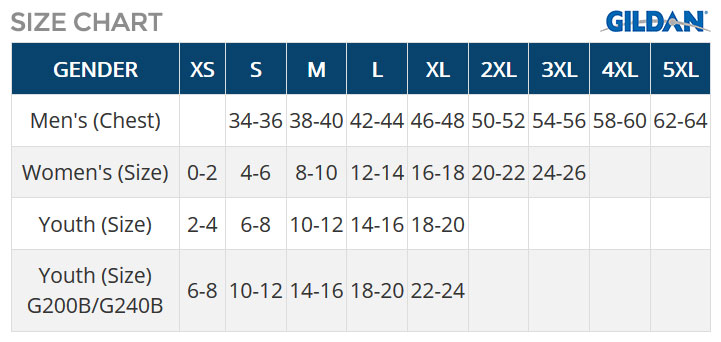 Gildan Kids Size Chart