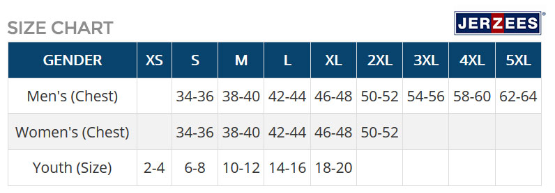 Jerzees Size Chart
