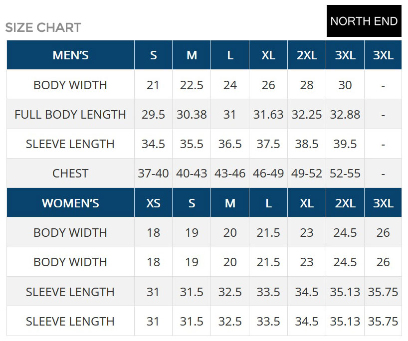 North End Size Chart