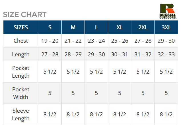 Russell Outdoor Size Chart